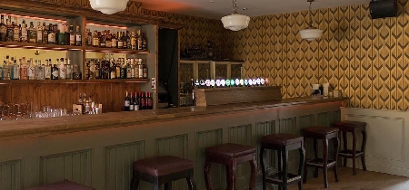 A bar with several stools